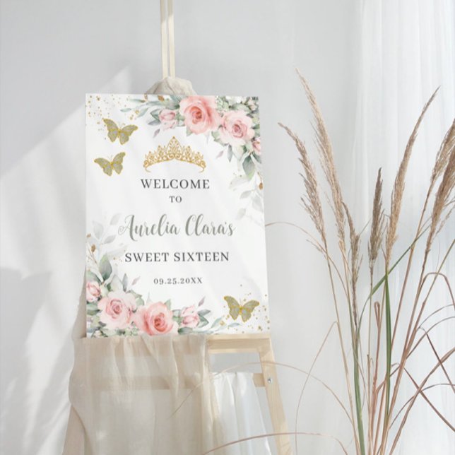 Blush Floral Butterflies Sage Green 16th Birthday Foam Board (Creator Uploaded)