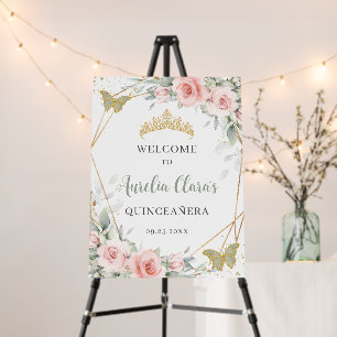Blush Floral Butterflies Sage Quinceanera Birthday Foam Board