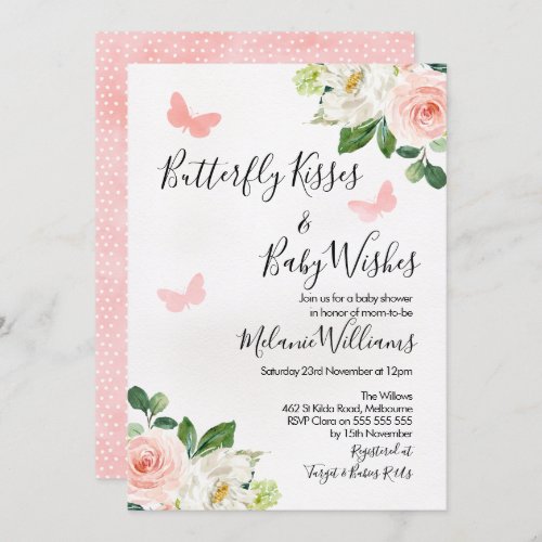 Blush Floral Butterfly Baby Shower Invitation