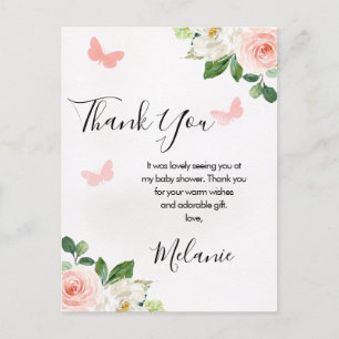 Blush Floral Butterfly Baby Shower Thank You Postcard