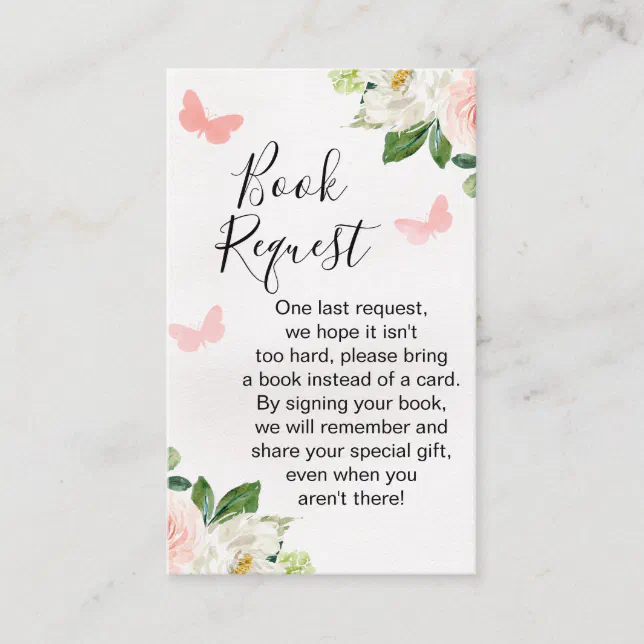 Blush Floral Butterfly Book Request Insert | Zazzle