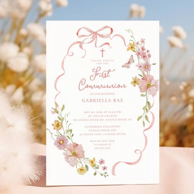 Blush Floral Butterfly Communion Invitation (Creator Uploaded)