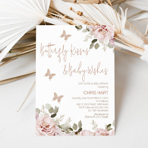 Blush Floral Butterfly Kisses Baby Shower Invitation