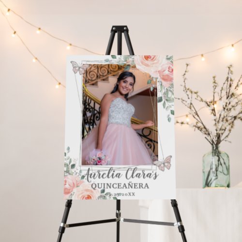 Blush Floral Butterfly Quinceanera Birthday Photo  Foam Board