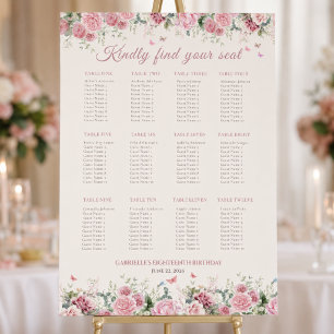 Blush Floral Butterfly Seating Chart Foam Board