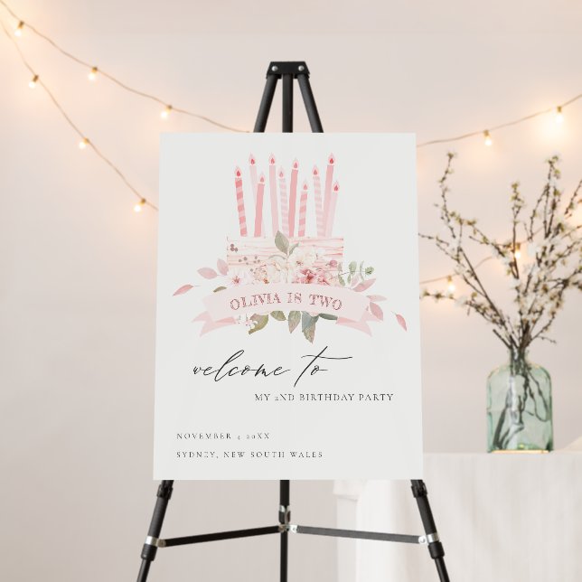 Blush Floral Cake Candles Any Age Birthday Welcome Foam Board (In Situ (Stand))