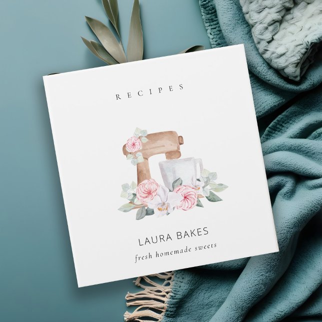 Blush Floral Cake Mixer Bakery  Catering Recipe 3 Ring Binder (Creator Uploaded)