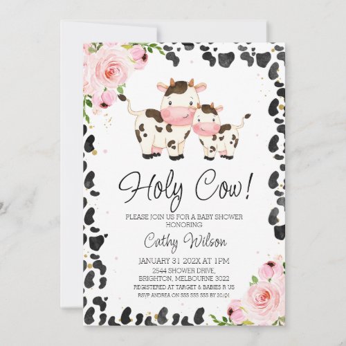 Blush Floral Calf Cow Print Baby Shower Invitation