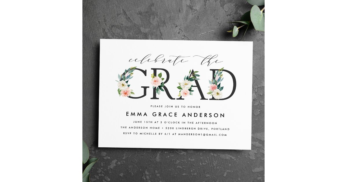 Blush Floral Celebrate the Grad Graduation Party Invitation | Zazzle