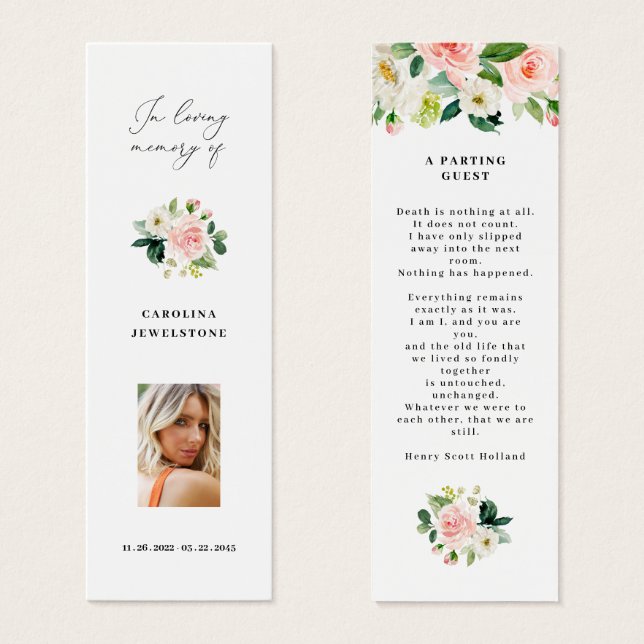 Blush Floral Celebration Of Life Bookmark (Front & Back)