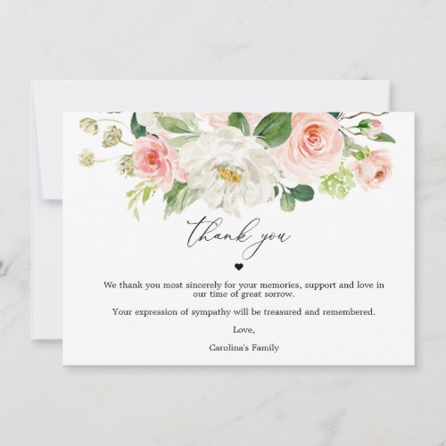 Blush Floral Celebration Of Life Thank You Cards