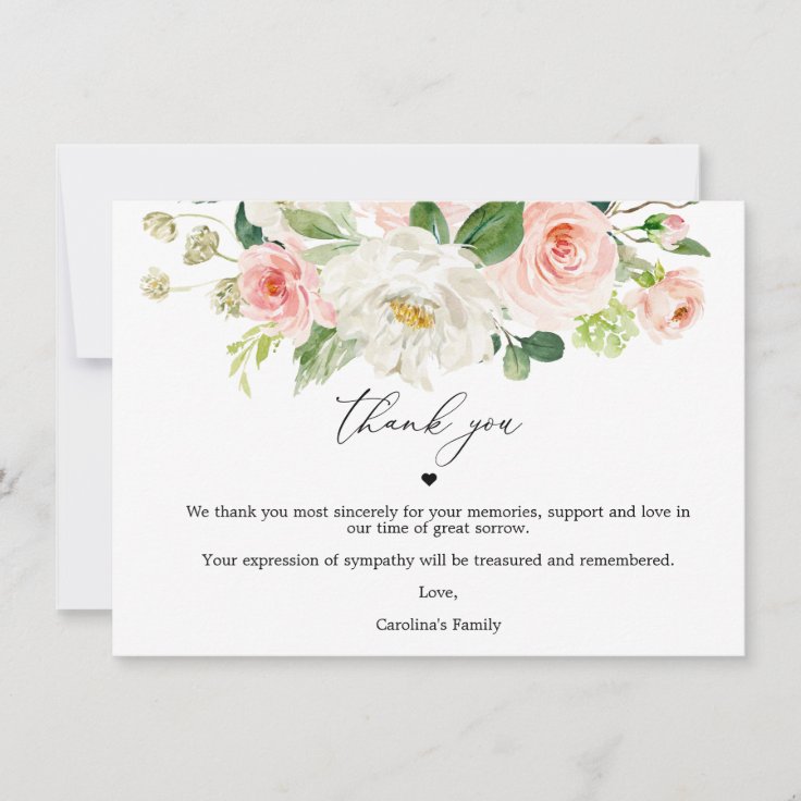 Blush Floral Celebration Of Life Thank You Cards | Zazzle