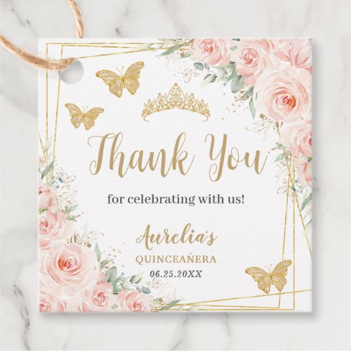 Blush Floral Champagne Butterfiles Quinceanera  Favor Tags