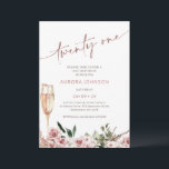 Blush Floral Champagne Glass 21st Birthday  Invitation<br><div class="desc">Blush Floral Champagne Glass 21st Birthday Invitation

Blush floral with a hint of pampas grass twenty first birthday invitation also featuring a champagne glass and a modern calligraphy heading.</div>
