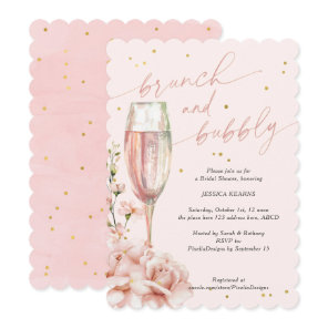 Blush floral chic brunch and bubbly champagne  inv invitation