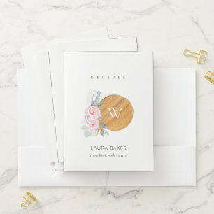 Blush Floral Chopping Board Napkin Catering Recipe Pocket Folder