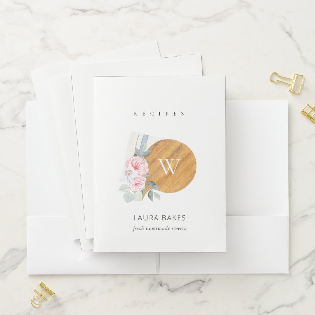 Blush Floral Chopping Board Napkin Catering Recipe Pocket Folder (In Situ)