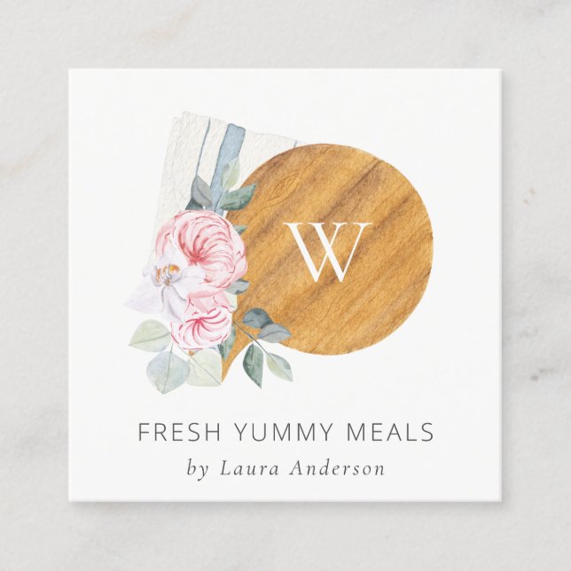 Blush Floral Chopping Board Napkin Catering Square Business Card (Front)