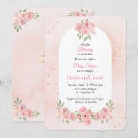 Blush Floral Christian Baby Shower with Gold Cross