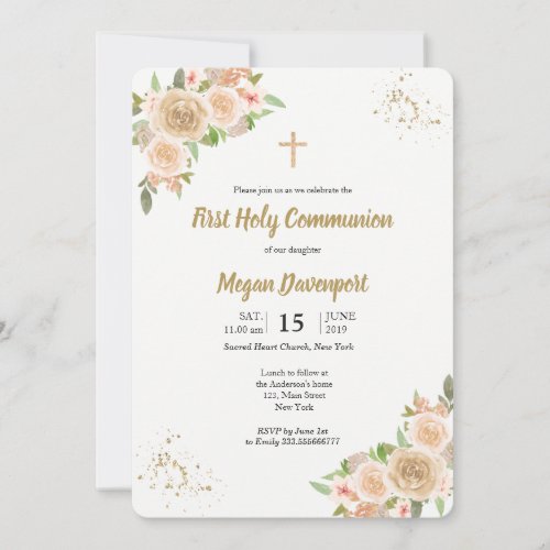 Blush Floral Communion Invitation