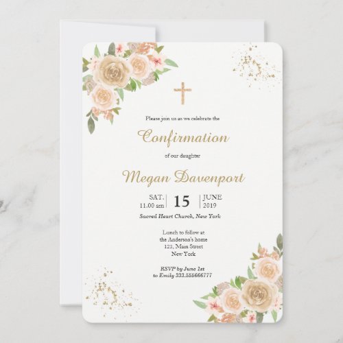 Blush Floral Confirmation Invitation
