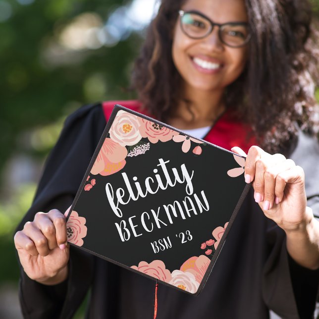 Blush Floral | Custom Name and Class Year Graduation Cap Topper (Creator Uploaded)