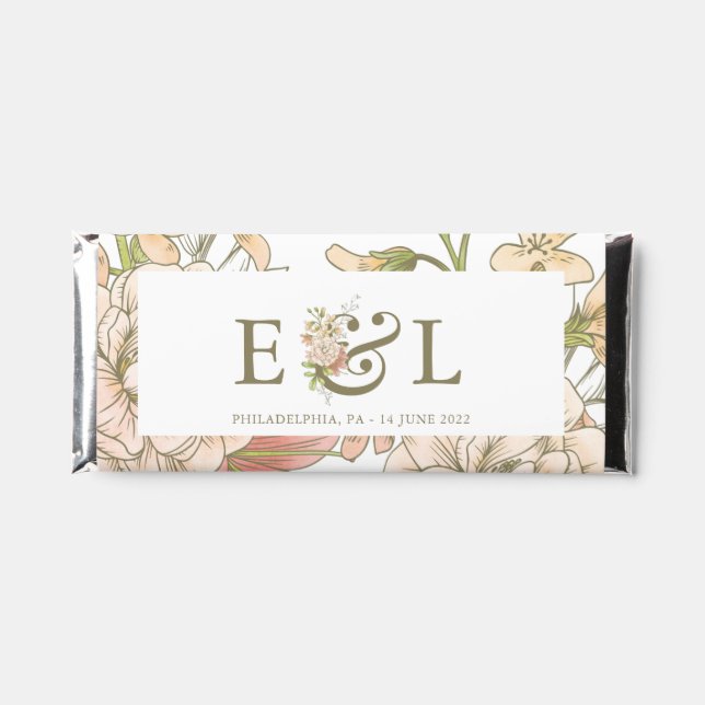 Blush Floral Custom Wedding Chocolate Hershey Bar Favors (Front)
