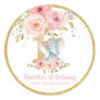 Blush Floral Cute Elephant 1st Birthday One Favor Classic Round Sticker