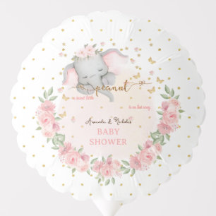 Blush Floral Cute Elephant Baby Girl Shower Balloon