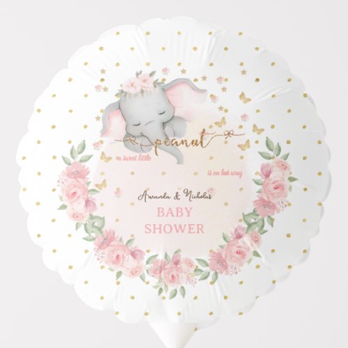 Blush Floral Cute Elephant Baby Girl Shower  Balloon