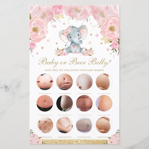 Blush Floral Cute Elephant Baby or Beer Belly Game