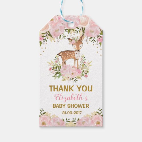 Blush Floral Deer Baby Shower Forest Doe Birthday Gift Tags