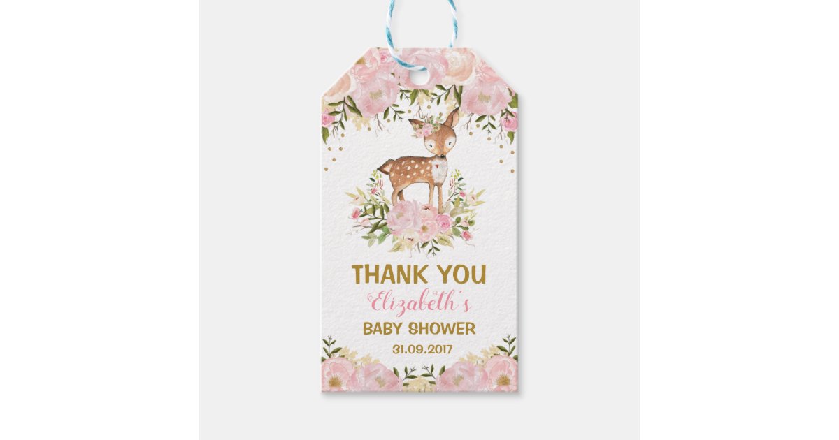 Blush Floral Deer Baby Shower Forest Doe Birthday Gift Tags | Zazzle