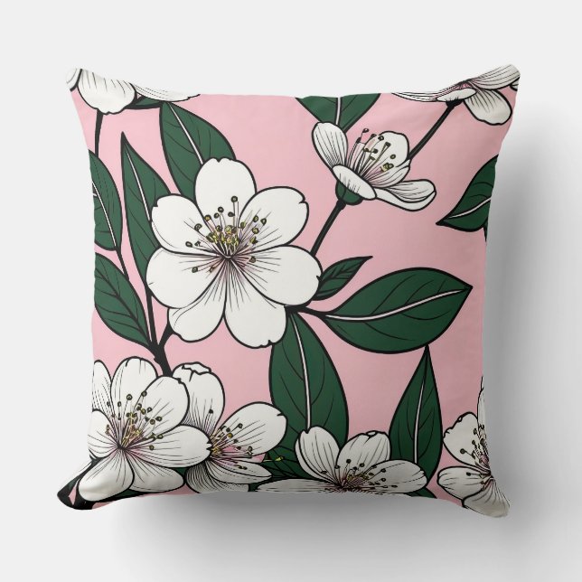 Blush Floral Design – Soft Botanical Throw Pillow (Front)