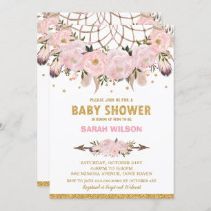 Blush Floral Dream Catcher Baby Shower Girl Boho Invitation