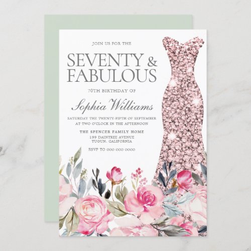 Blush Floral Dress Seventy Fabulous 70th Birthday Invitation