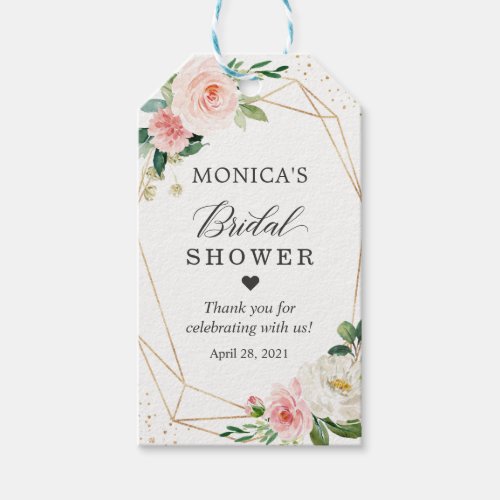 Blush Floral Dusty Blue Bridal Shower Thank You Gift Tags