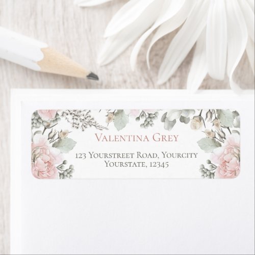 Blush floral dusty rose boho chic return address l label