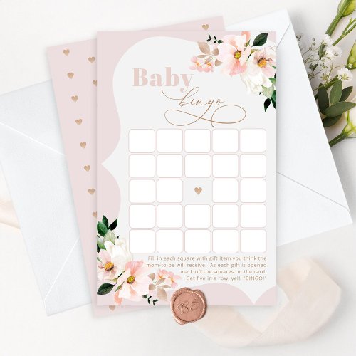 Blush floral elegant baby shower bingo game