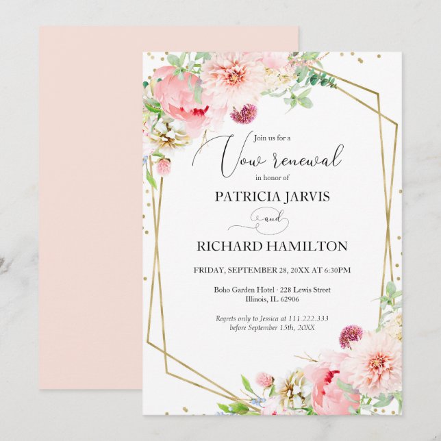 Blush Floral Elegant Geometric Wedding Vow Renewal Invitation (Front/Back)