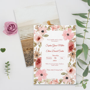 Blush Floral Elegant Photo Wedding Invitation