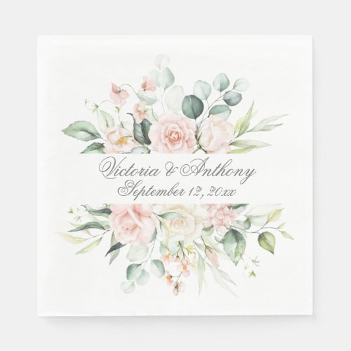 Blush Floral Elegant Watercolor Script Wedding Napkins
