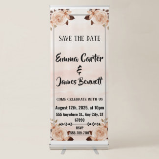 Blush Floral Elegant Wedding Save The Date Retractable Banner