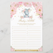 Blush Floral Elephant Baby ABC Baby Shower Game (Front)