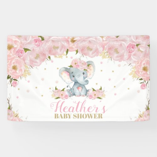 Blush Floral Elephant Baby Shower Backdrop Decor Banner