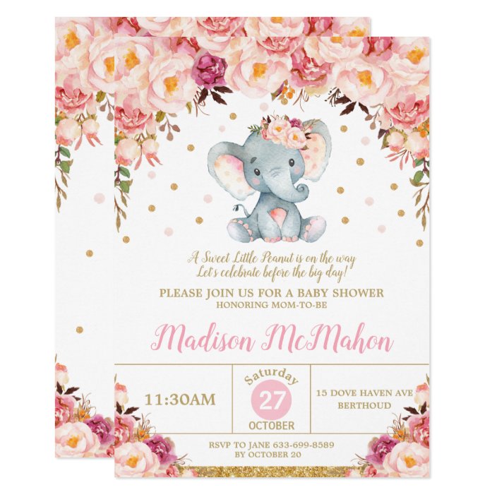 floral elephant baby shower invitations