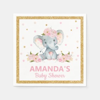 Blush Floral Elephant Baby Shower Girl Serviettes Napkin