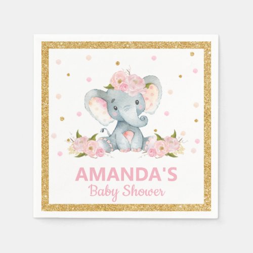 Blush Floral Elephant Baby Shower Girl Serviettes Napkins