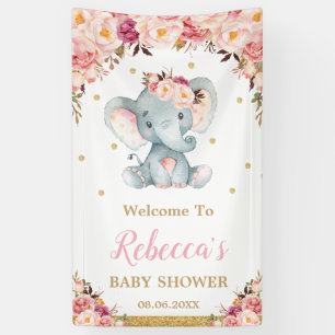Blush Floral Elephant Baby Shower Party Backdrop B Banner