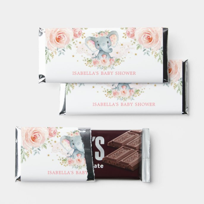 Blush Floral Elephant Baby Shower Party Favors Hershey Bar Favors